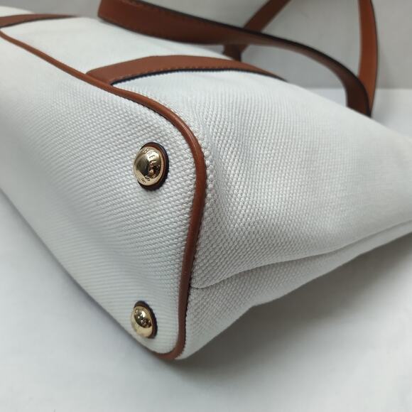 Michael Kors Jet Set Ivory Canvas Leather Trim Double Handles Tote Bag - Picture 9 of 16